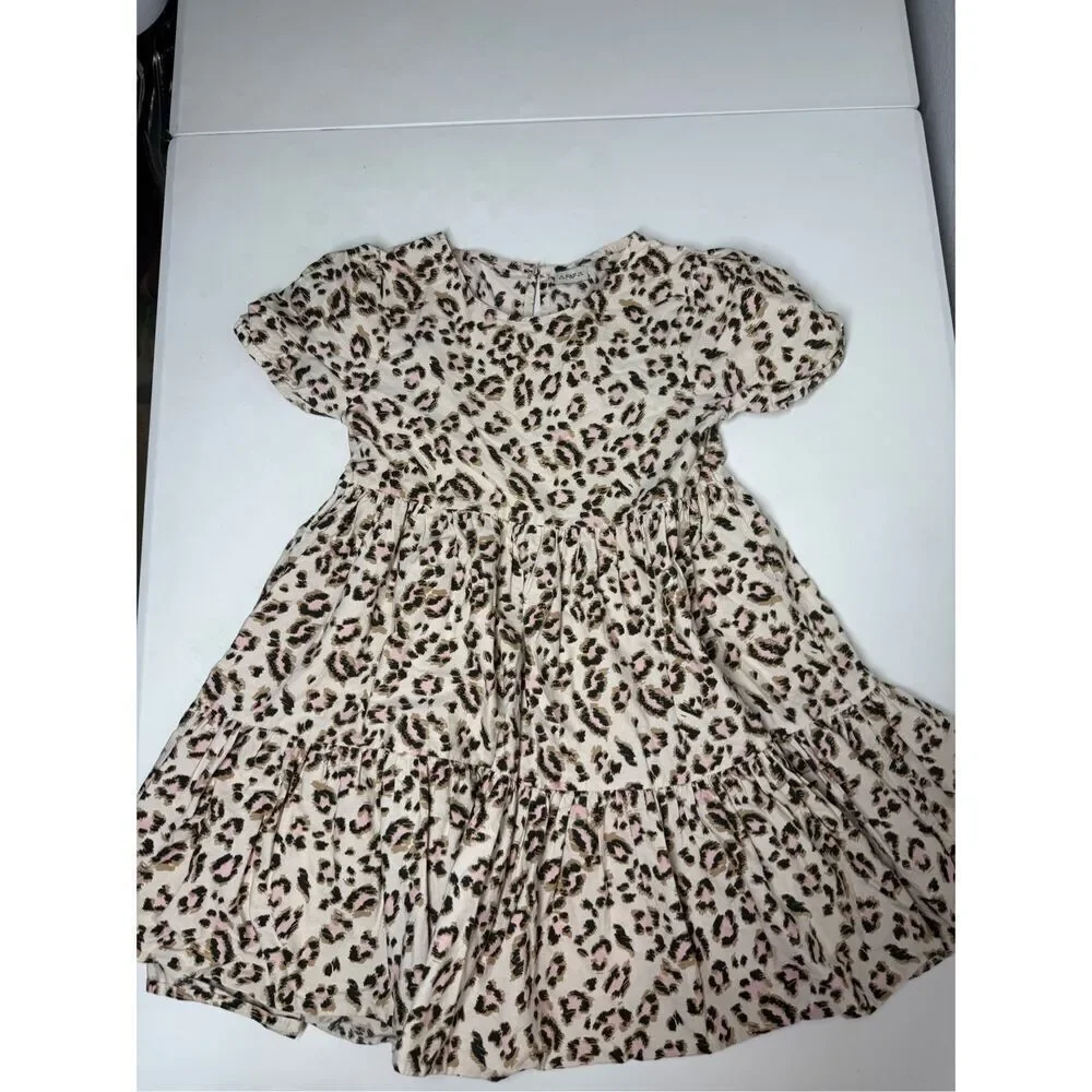 F&F Girls Animal Print Cotton Layred Dress Size 10-11Y